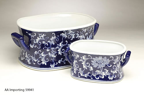 Oval Blue Willow Porcelain Flower Pots 