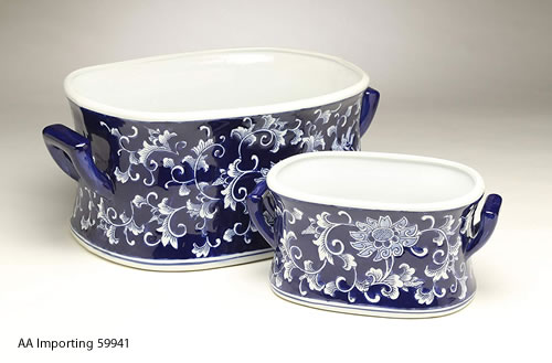 Oval Blue Willow Porcelain Flower Pots