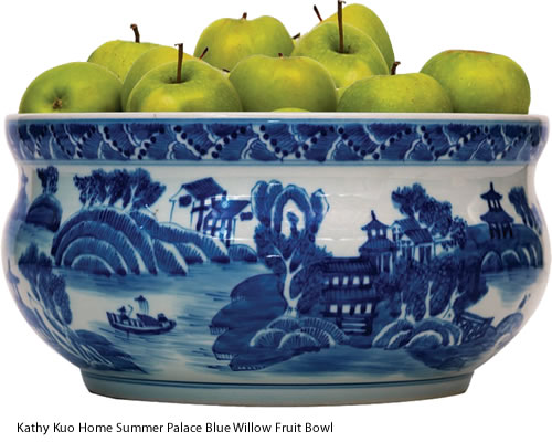 Kathy Kuo Home Summer Palace Blue Willow Fruit Bowl