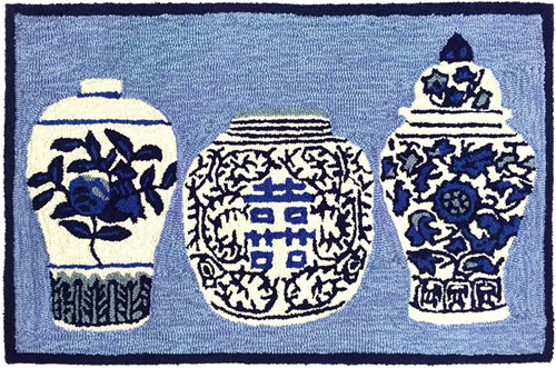 Liora Manne’s Ginger Jars Blue Mat, available in 20” x 30” or 2.5 x 4’