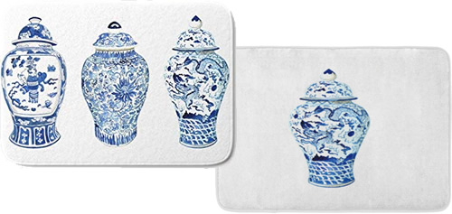 Blue and White Ginger Jar Bathroom Mats and Towels