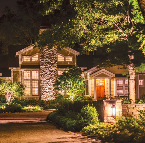 Kichler Landscape Accent Lighting creates scenes mimicking the natural affects of moonlight within trees or highlights architectural feature of your property