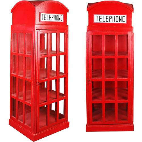 Red British Phone Booth Display Cabinet