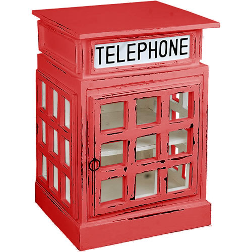 British Phone Booth End Table and Display Cabinets