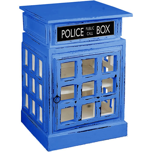 White British Phone Booth End Table painted Tardis Blue