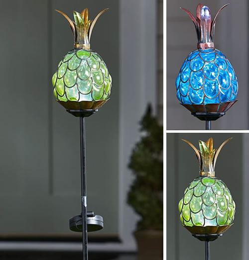Lakeside Collection Solar Lighted Pineapple Stake Lights