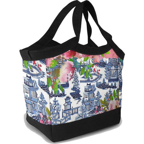Pink Roses and Blue Willow Pattern Tote Lunchbox