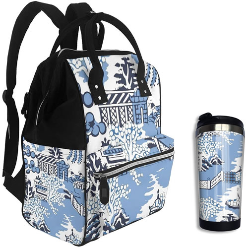 Winter Blue Willow Back Pack Lunch Box and Winter Blue Willow Vacuum Car Cup