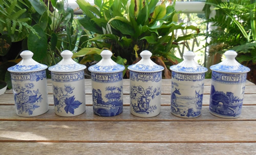 Set Of Six Spode Blue Room Collection Spice Herb Jars from eBay