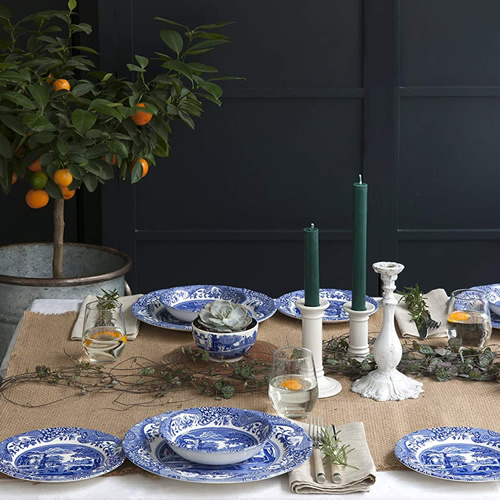 A table set with Spode Blue Room pieces