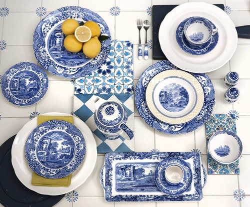 A table set with Spode Blue Room pieces