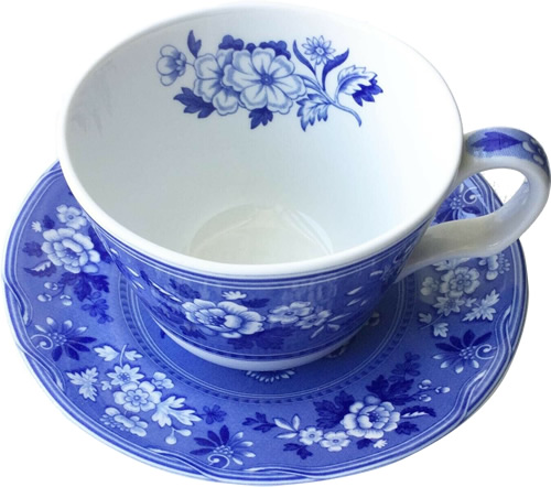 Spode Botanical teacup and saucer from the Georgian Blue Room Collection