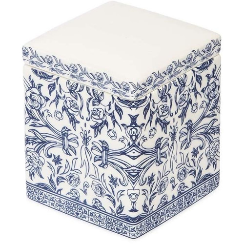 Orsay Fine Porcelain Blue and White Bath Square Box with Lid for Cotton Balls