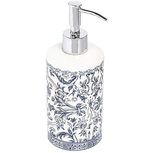 Orsay Fine Porcelain Blue and White Lotion Dispenser or Soft Soap Pump Bath Accessory