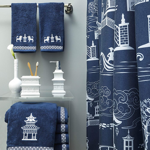 Vern Yip Chinoiserie Hand Towels, Bath Accessories, Bath Towels and Shower Curtain