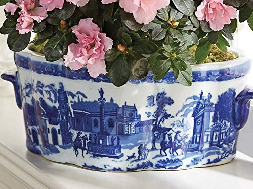 Winward Blue and White Porcelain Oval Scenic Planter