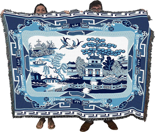 The Blue Willow Throw Blanket from Pure Country Weavers is large, 72" x 54"