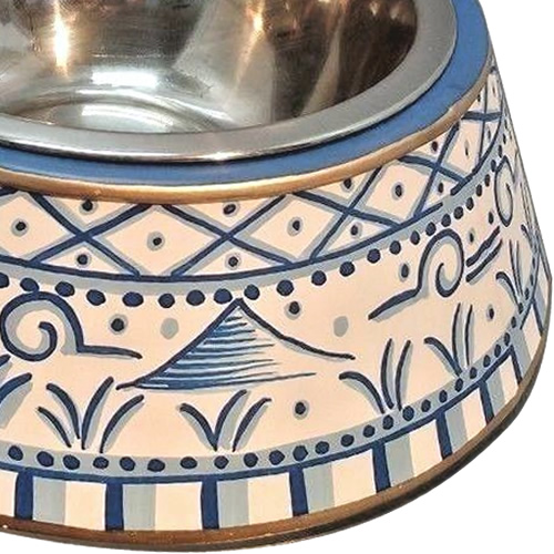Blue Willow Metal Chinoiserie Dog Bowl from eBay