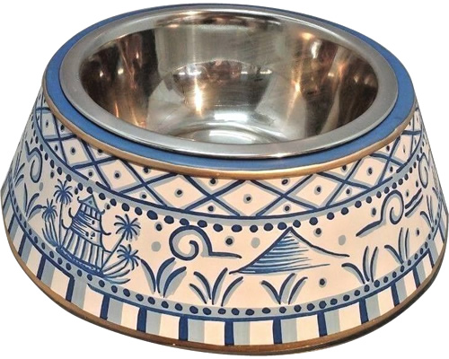 Blue Willow Metal Chinoiserie Dog Bowl from eBay