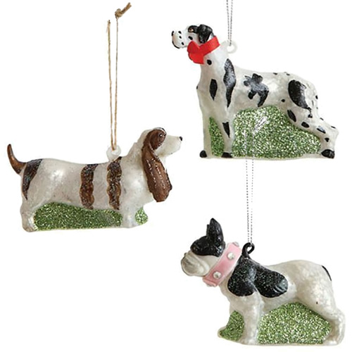 Hand-Painted Brittany Spaniel, Cocker Spaniel and Bull Dog Ornaments