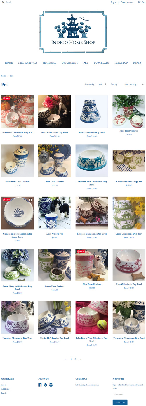 Indigo Home Shop Shopify site