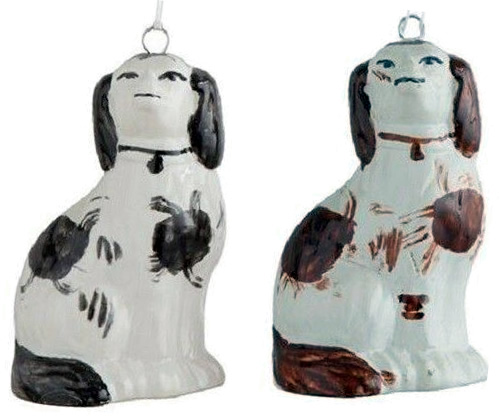 Staffordshire Dog Ornaments Cavalier King Charles Spaniels in White and Black and White and Brown 