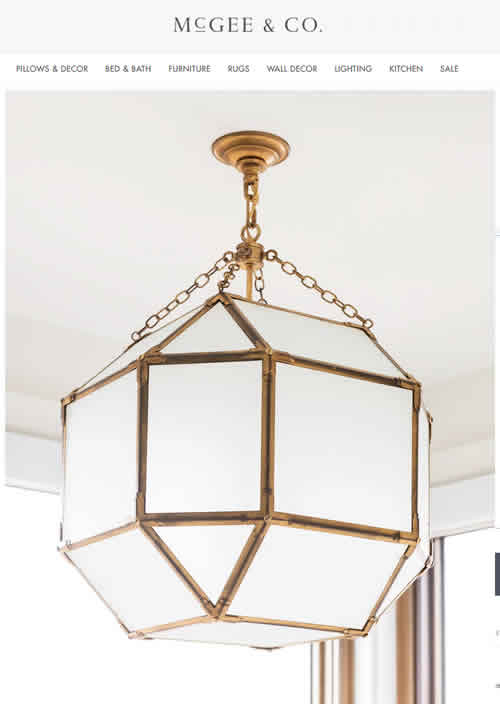 McGee & Co. Morris Lantern in Gilded Iron with White Glass