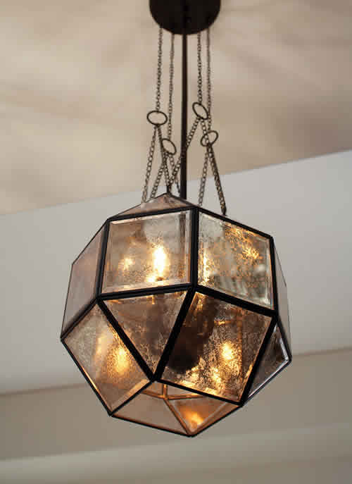 Looking up at a mercury glass Lazlo pendant from Seagull Lighting