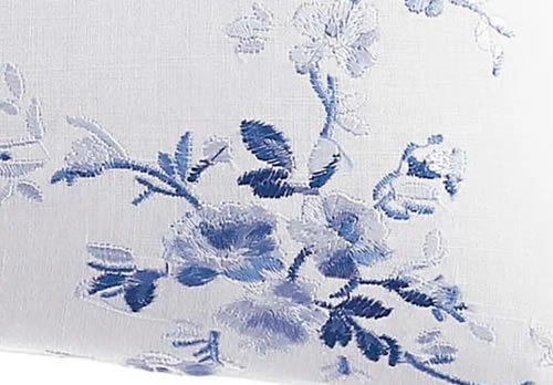 Closeup of the embroidered Breakfast Pillow from Laura Ashley Charlotte