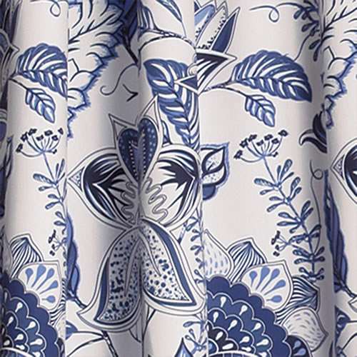 Swatch of Lush Decor Jacobean Blue and White curtain fabric