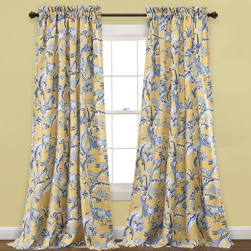 Lush Decor Blue and White with Yellow Background curtains