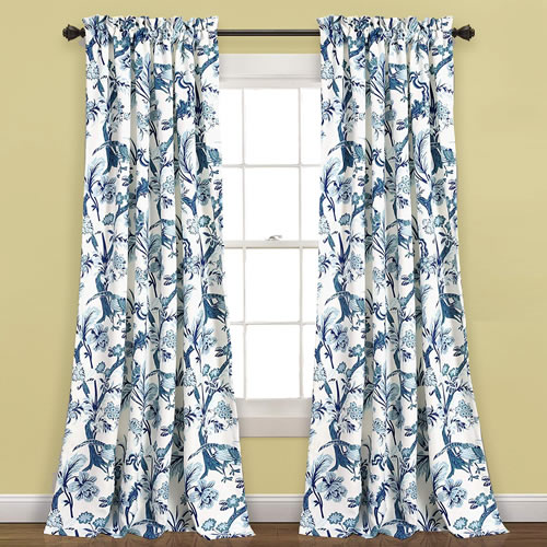 Lush Decor Jacobean Blue and White with birds curtains