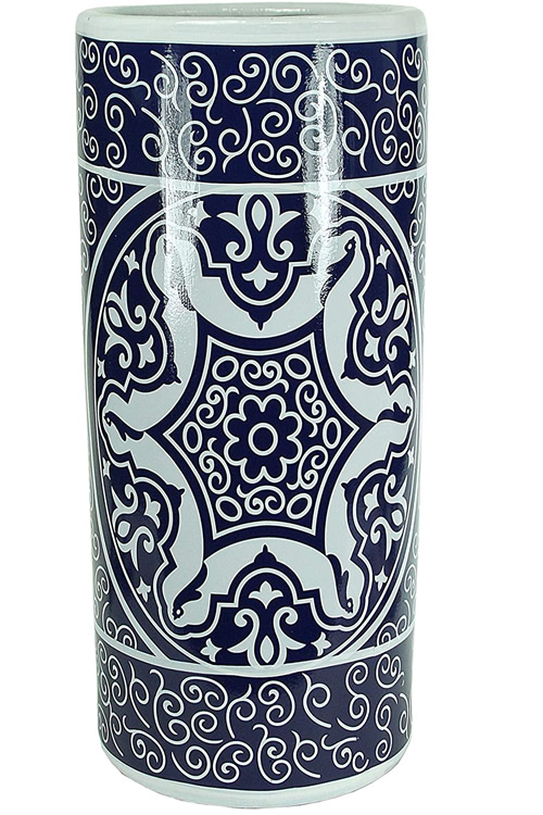 Blue and White Indian Asian Motif Ceramic Umbrella Stand