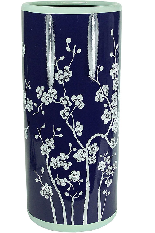 Japanese Cherry Blossom Blue and White Porcelain Umbrella Stand