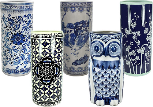 Blue and White Umbrella Stands