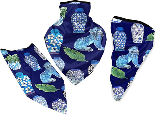 Gaiter Style Face Masks in Blue and White Chinoiserie Foo Dogs and Ginger Jars fabric