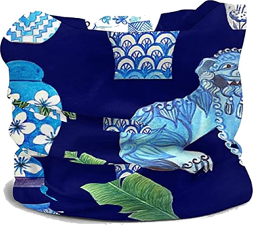 Wrap Face Mask in Blue and White Chinoiserie Foo Dogs and Ginger Jars fabric