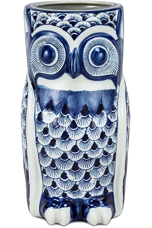 Blue and White Owl Porcelain Umbrella Stand