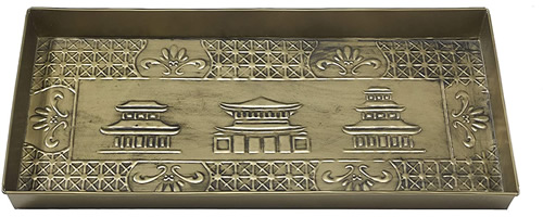 Chinoiserie Metal Boot Tray Home Furnishings by Larry Traverso Antique Brass finished Hand hammered galvanized steel