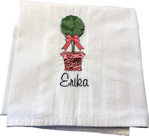 Red Willow with Topiary Embroidered Towels by Jessiemae