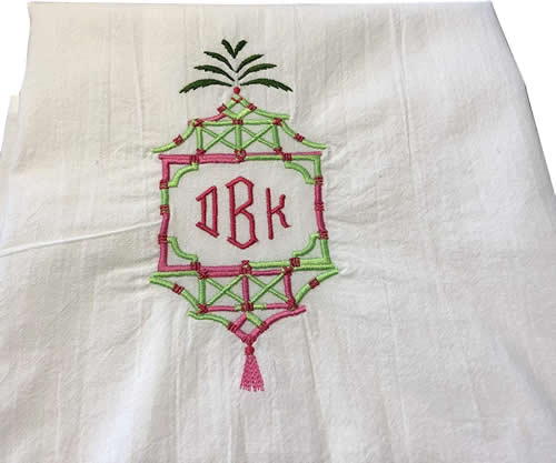 Embroidered Palm Pagoda Frame Towel with Monogram by Jessiemae