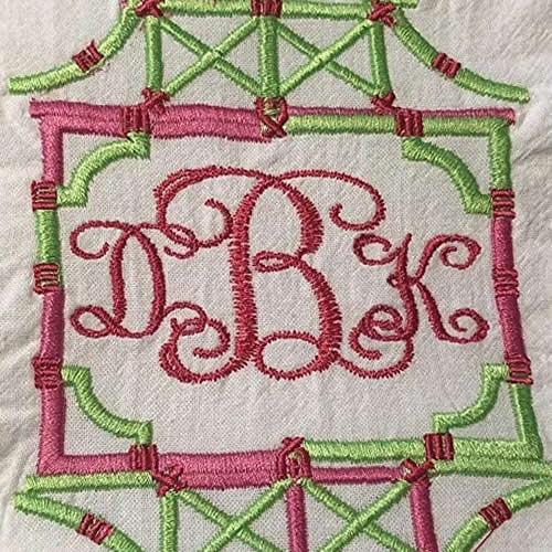 Embroidered Palm Pagoda Frame Towel with Monogram by Jessiemae