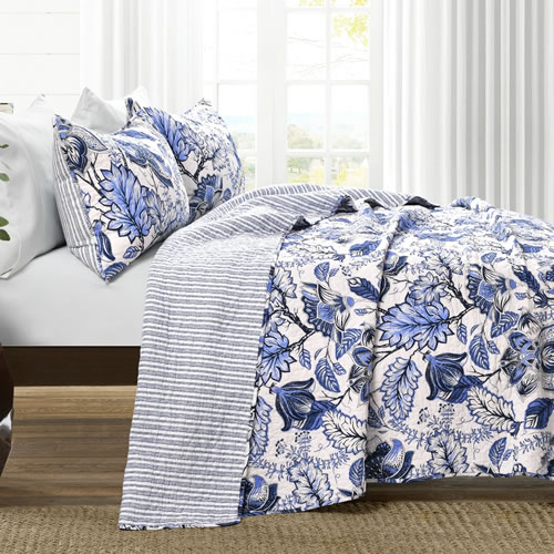 Lush Décor Cynthia Blue and White Jacobean Print Bed and Bath Collection