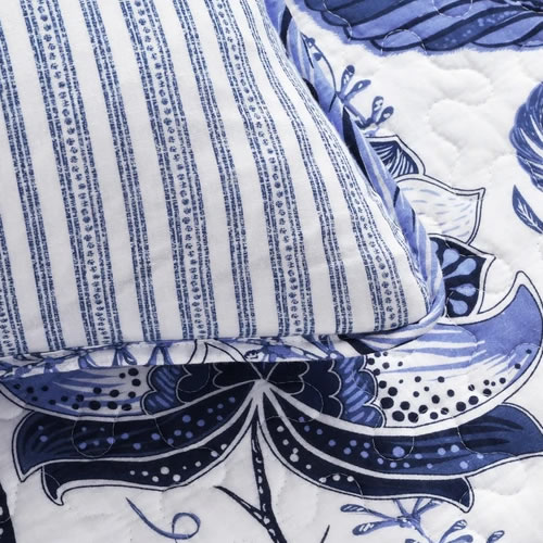 Blue and White Jacobean Print with the reverse side in coordinating stripes