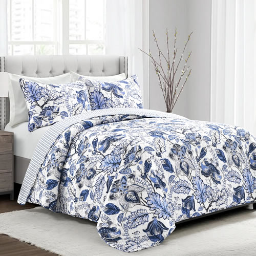 Lush Décor Cynthia Blue and White Jacobean Print Bedding