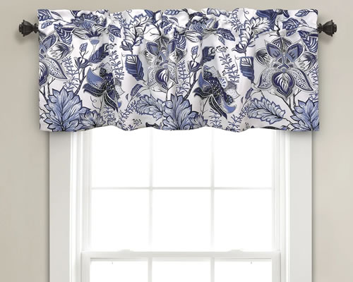 Lush Décor Cynthia Blue and White Jacobean Print Valance