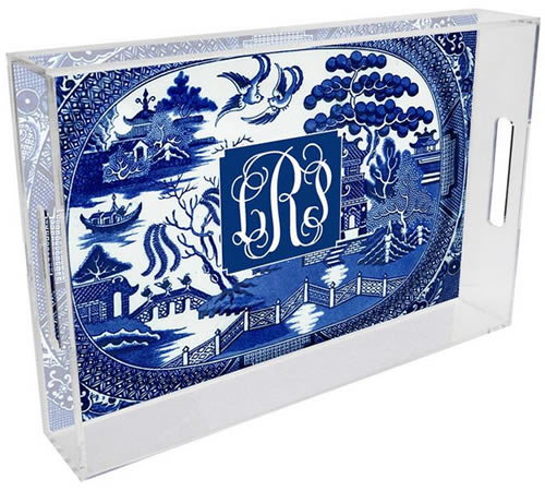 Marye-Kelley Blue Willow Lucite Tray can be personalized