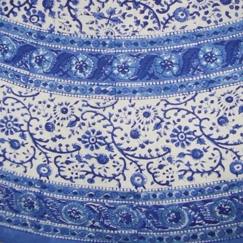 72" Round 100% Cotton Homestead Rajasthan Indigo Blue Block Print Tablecloth