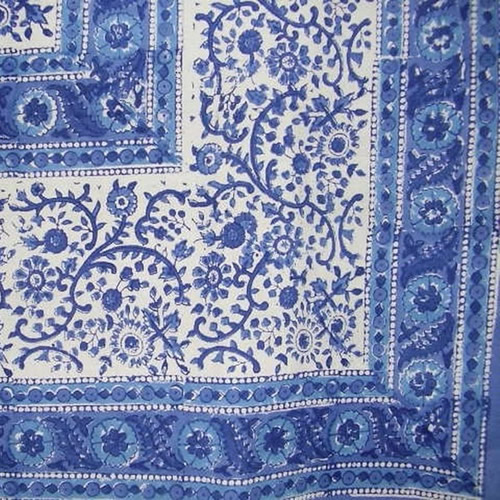 60" Square 100% Cotton Homestead Rajasthan Indigo Blue Block Print Tablecloth