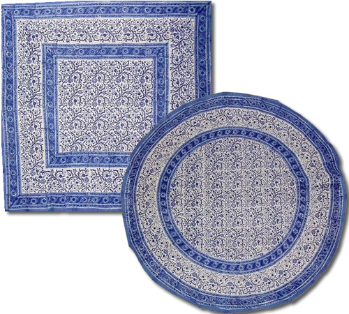 100% Cotton Homestead Rajasthan Indigo Blue Block Print Tablecloths